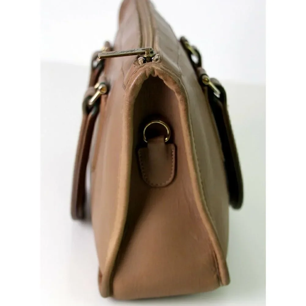 CLASSIC VTG Michael Green SADDLE BEIGE GENUINE LEATHER TOP HANDLE HANDBAG TOTE